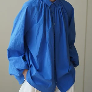 Ele Chinese Sle Long Sve irt Women Loose Collar Outerwear Top DesiGar lectual Blue Casual Faion Spring - AliExpress Shirts & Blouses
