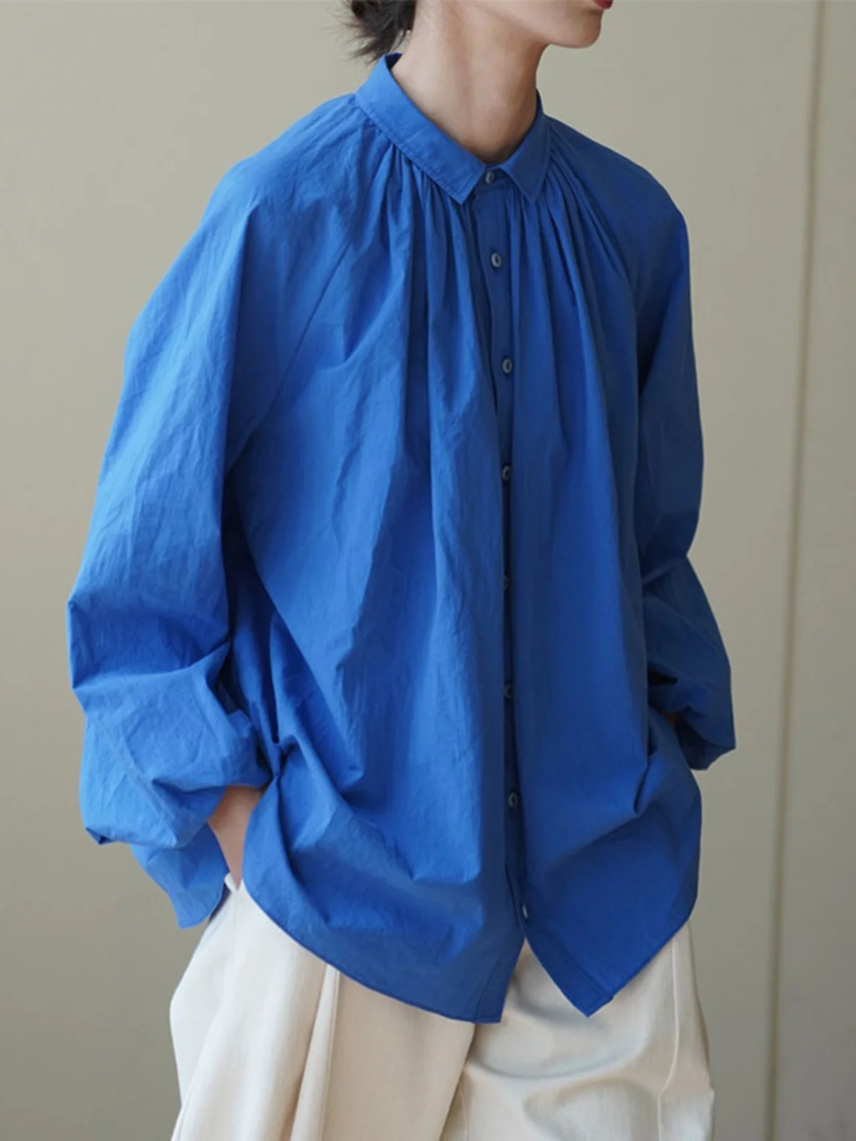 Ele Chinese Sle Long Sve irt Women Loose Collar Outerwear Top DesiGar lectual Blue Casual Faion Spring - AliExpress Shirts & Blouses