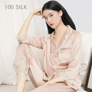 Premium 19 Momme 100% Mulberry Silk Pajama Set Elegant Lace Trimmed Cardigan & Trousers Pijamas Loungewear PJ for Spring & Fall - AliExpress Women's Sleep & Lounge