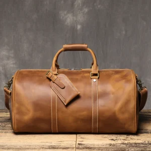 Men's High-Quality First-Layer Cowhide Handbag, Crazy Horse Leather Large-Capacity Crossbody Bag, Dual-Use with Shoe Compartment - AliExpress Travel Bags