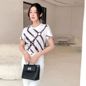 Elegant Women's Cotton T-Shirt Casual Printed Chain Simple Style Female Fashion Summer 2025 Silk Top High Quality Item - AliExpress Shirts & Blouses