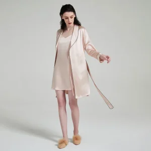 Women 2Pcs Silk Pajama Set Elegant V Neck Camisole Nightgown Long Sleeve Robe Luxury Sleepwear Loungewear Perfect Gift for Women - AliExpress Women's Sleep & Lounge