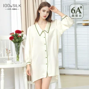 Women 100% Mulberry Silk Shirt Dress 2026 Summer New Peter Pan Collar Nightgown Sexy Thin Mini Dress Beach Cover Up Homewear - AliExpress Women's Sleep & Lounge