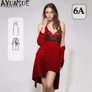 AYUNSUE 16Mm 100% Mulberry Silk Robe Gorwn Sets Women Spring Pajama Sets Sexy Sleepwear Women's Home Clothes Two Piece Set - AliExpress Women's Sleep & Lounge