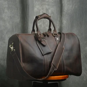 Boston Crazy Horse Genuine Leather Men's Travel bag Tote duffle bag Leather luggage bag Big Shoulder Bag Overnight Weekend M087 - AliExpress Travel Bags