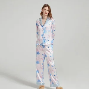 19 Momme 100% Mulberry Silk Printed Pajamas 2-Piece Set Spring Long Sleeve Trousers Suit Sleepwear Button Down Pajama Loungewear - AliExpress Women's Sleep & Lounge