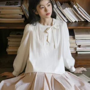 Nesoulum Long Sve Knot Design Loose Cotton irt Side Tie Spring Vintage Women's Busin Casual Breathable Top - AliExpress Shirts & Blouses