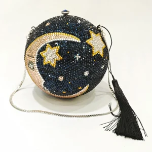 Moon Star Rhinestone Evening Clutches Bags Round Pattern Women Crystal Mini Minaudiere Tassel Lady Diamond Party Blue Purses - AliExpress Women's Handbags