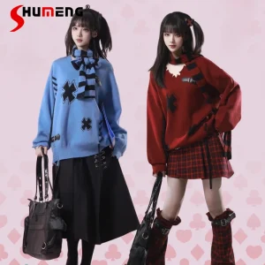 Spring Autumn Japanese Style Handmade Slimming Soft Two-tone Scarf Sweater With Leather Button Decoration Pullover Top Knitwear - AliExpress Sweaters&Jumpers
