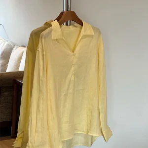 Heidd Early Spring 2026 Yellow Loose Fit Long Sleeve V-Neck Linen Shirt Women's Elegant Style Comfortable Loose Shirt - AliExpress Shirts & Blouses
