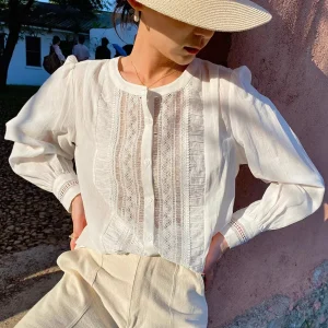 Spring New Sle Women's Long Sve Cotton irt French Sle Loose Fit White Blouse Cross-Border Faion Ladies' Top - AliExpress Shirts & Blouses