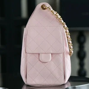 Women Pink Quilted Backpack PU Leather Interwoven Gold Chain Strap Flap Design Casual Daily Ladies Shoulder Rucksack Bag - AliExpress Women's Handbags