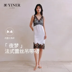 Lace embroidery camisole nightgown women's acetate satin with bra pads comfortable pajamas dress - AliExpress Women's Sleep & Lounge