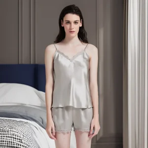French Sexy Lace Silk Cami Pajama Set Women Summer Short Two Piece Loungewear Homewear - AliExpress Women's Sleep & Lounge