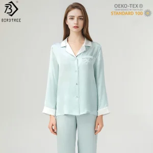 BirdTree,OEKO-TEX, 19MM 100% Silk Pajamas Set,Women's Solid Full Sleeve Lapel Homewear Casual Clothes,2026 Spring New P61728JF - AliExpress Women's Sleep & Lounge