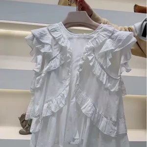 Heidd Early Spring Cute Style White Sleeveless Shirt Lace Trim Cotton Breathable round Neck Women's Fashion Shirt - AliExpress Shirts & Blouses
