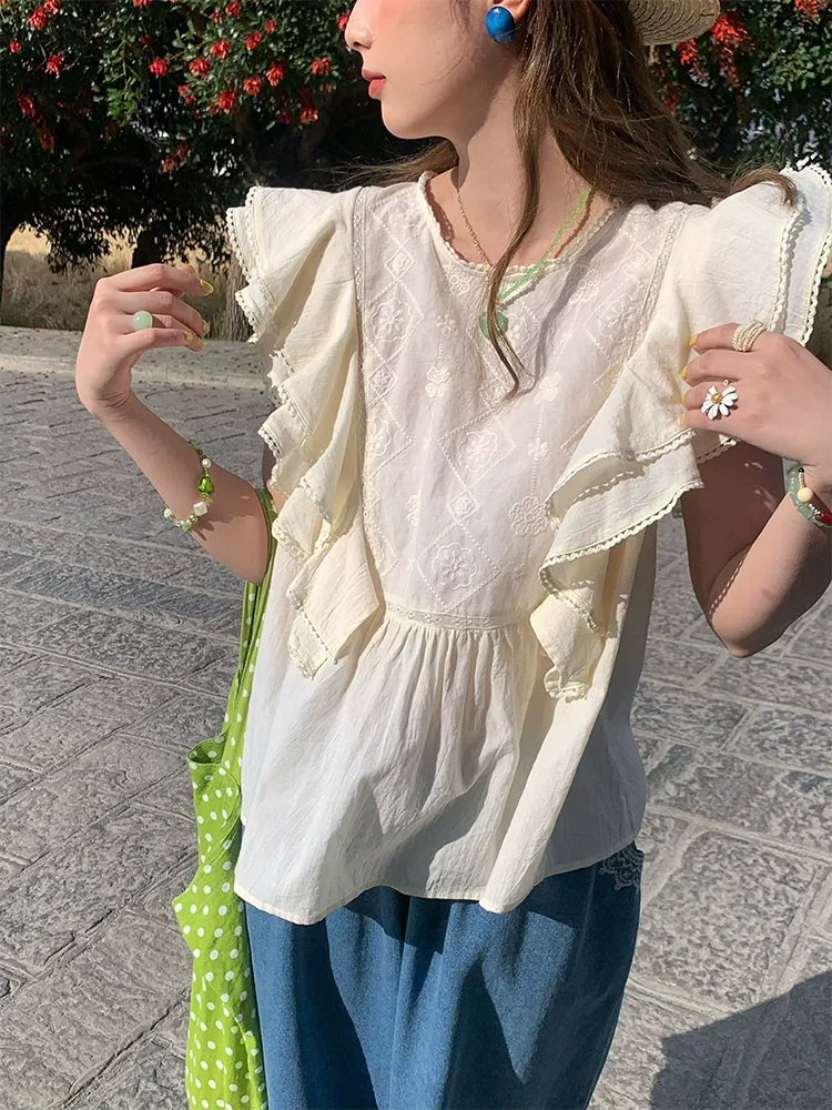 Spring Summer Women Loose Embroidered Lace Cotton Blouse/Shirts - AliExpress Shirts & Blouses