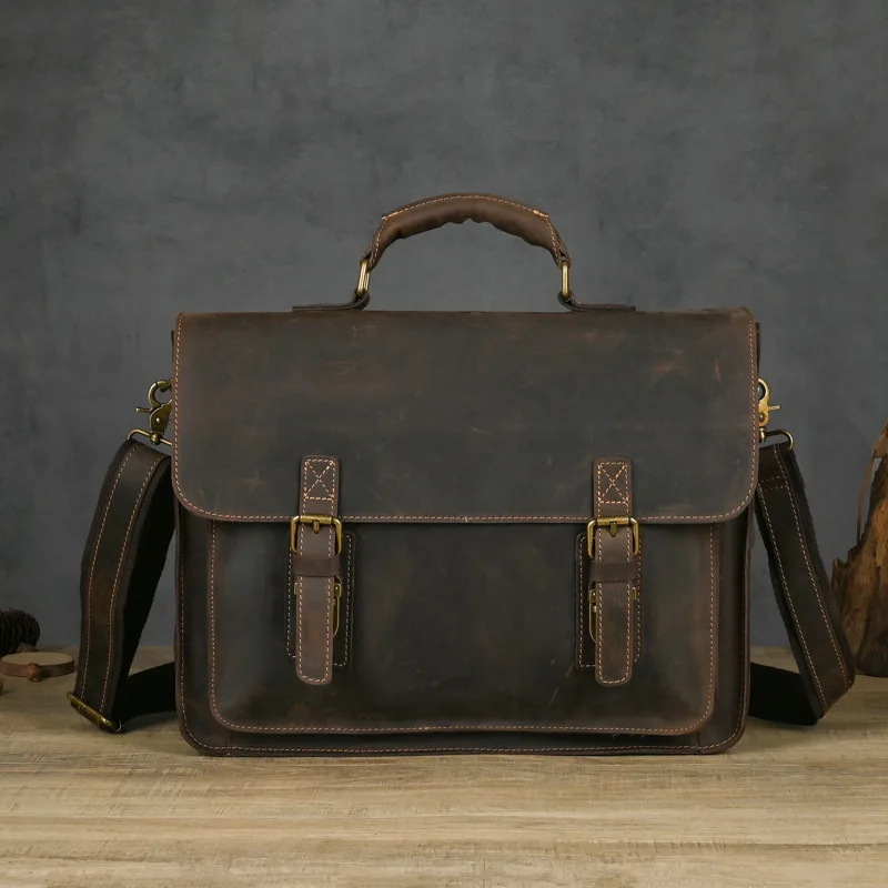 Vintage Crazy Horse Leather Bag for Men Cowhide Genuine Leather Crossbody Bag Single Shoulder Handheld Laptop Commuter Bag - AliExpress Women's Handbags