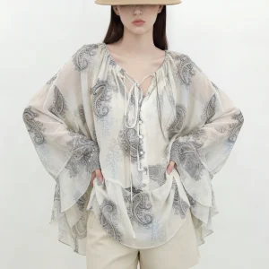 Bohemian Print Tie-Dye Chiffon Shirt Women's Loose Fit Long Sleeve V-Neck Casual Style Spring Fashion Elegant Top - AliExpress Shirts & Blouses