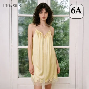 2026 Summer New French Style Silk Nightgown Women 100% Mulberry Silk Ruffle Trim Sexy Slip Mini Dress Luxury Lingerie Sleepwear - AliExpress Women's Sleep & Lounge