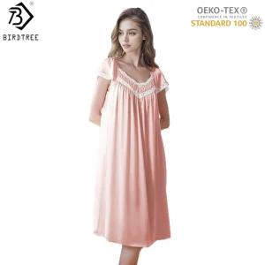 Birdtree,OEKO-TEX,6A 16M M 100% Silk Sleep Nightgown,With Padded,Women Short Sleeve Pajama Homewear Dress,2026 New T61206JF - AliExpress Women's Sleep & Lounge