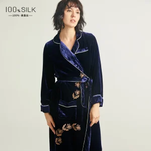19 Momme Heavyweight Silk Long Robe for Women 100% Mulberry Silk Velvet Long Sleeve Bathrobe Thickened Warm Kimono for Winter PJ - AliExpress Women's Sleep & Lounge
