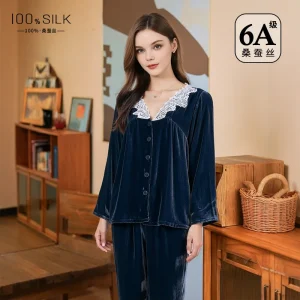 French Vintage Silk Velvet Pajamas Set Women Autumn Winter Elegant Satin Sleepwear Warm Long Sleeve Loungewear Chic Suit - AliExpress Women's Sleep & Lounge