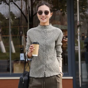 Green Textured Long Sleeve Shirt Women's Slim Fit Fashionable Folded Design Autumn New Style Versatile Top Breathable Skin-Fr... - AliExpress Shirts & Blouses