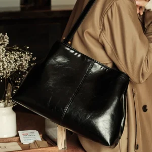Black Fashion Simple Genuine Leather Women BagHandbag Real Leather Lady Tote Underarm Shoulder Commuter Bag Big - AliExpress Women's Handbags