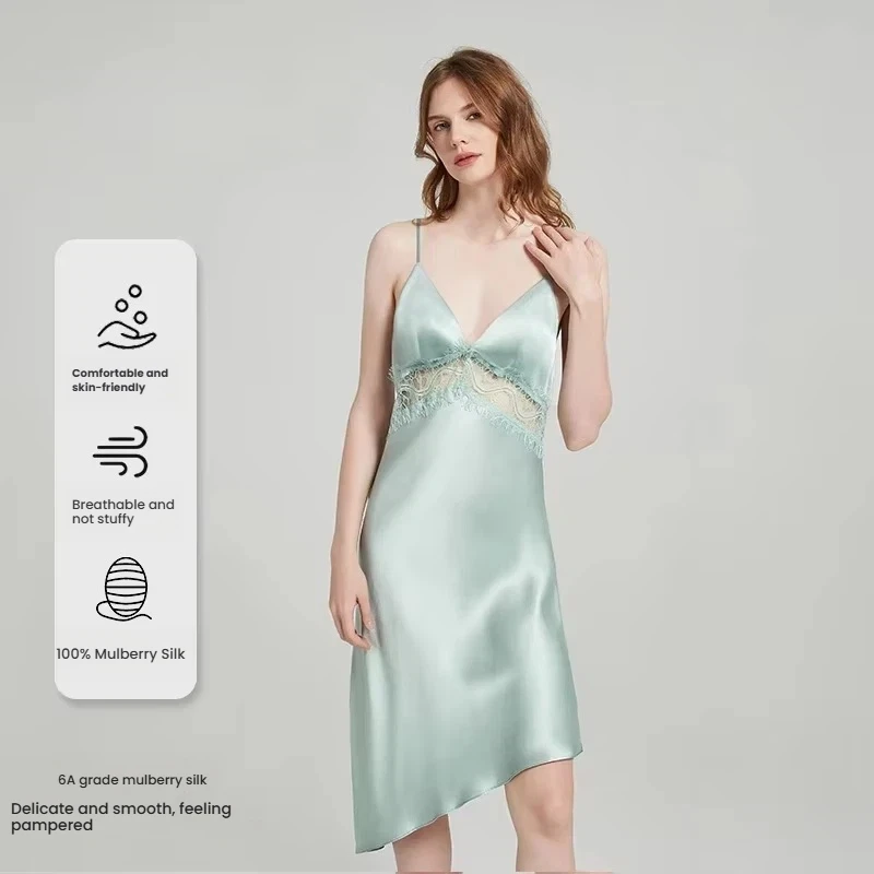 Sexy Lace Silk Slip Dress Women 100% Mulberry Silk Backless Nightgown Satin Sleepwear Camisole Party Clubwear Homewear - AliExpress Women's Sleep & Lounge