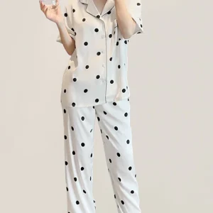 Winsleter-19MM 100%Real Silk Elegant Loungewear Set, Short Sleeve Dot Print, Women Comfortable Homewear, 2026 Spring S62810CC - AliExpress Women's Sleep & Lounge