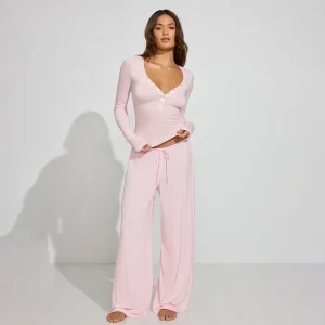 Women's Spring Fashion Ensemble Solid Color Long Sleeve Button Top Paired Drawstring Trousers Casual Style Women's Pajama set - AliExpress Women's Sleep & Lounge