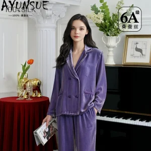 AYUNSUE 19MM 100% Mulberry Silk Pajama Set Silk Velvet Elegant Sleepwear Women's Home Clothes Autumn Winter Sets Womens Outfits - AliExpress Women's Sleep & Lounge