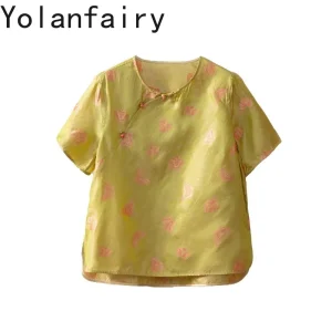 YOLANFAIRY 100% Real Mulberry Silk T Shirts for Woman Summer Womens Tops Fashion Butterfly Printed Short Sleeve Blouse Tee Shirt - AliExpress Shirts & Blouses