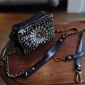 Ethnic Genuine Leather Handmade Rivet Chain Small Square Bag Shoulder Crossbody Bags For Women High Quality Hippie Handbags - AliExpress Women's Handbags