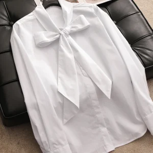 White Long Sleeve Shirt High Yarn Cotton  Knot Lantern Style Top Women's Comfortable Breathable Slimming Spring Fashion - AliExpress Shirts & Blouses