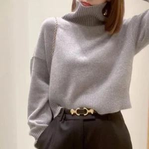 Faionable Women's Knitted Sweater 2024 Autumn Winter Soft Cozy oulder ape Turtlene ey Lazy Sle Chinese Production - AliExpress Sweaters&Jumpers