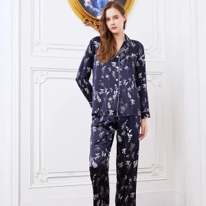19 Momme 100% Mulberry Silk Printed Pajamas Set Women Long Sleeve Top & Trousers Elegant Sleepwear Button Down Pajama Nightwear - AliExpress Women's Sleep & Lounge