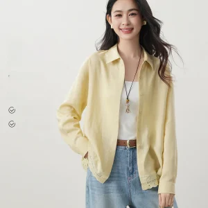 Ele Women's Linen irt Embroidered Hollow out Wave  Lenzing Rayon Spring New Sle Faionable Casual irt - AliExpress Shirts & Blouses