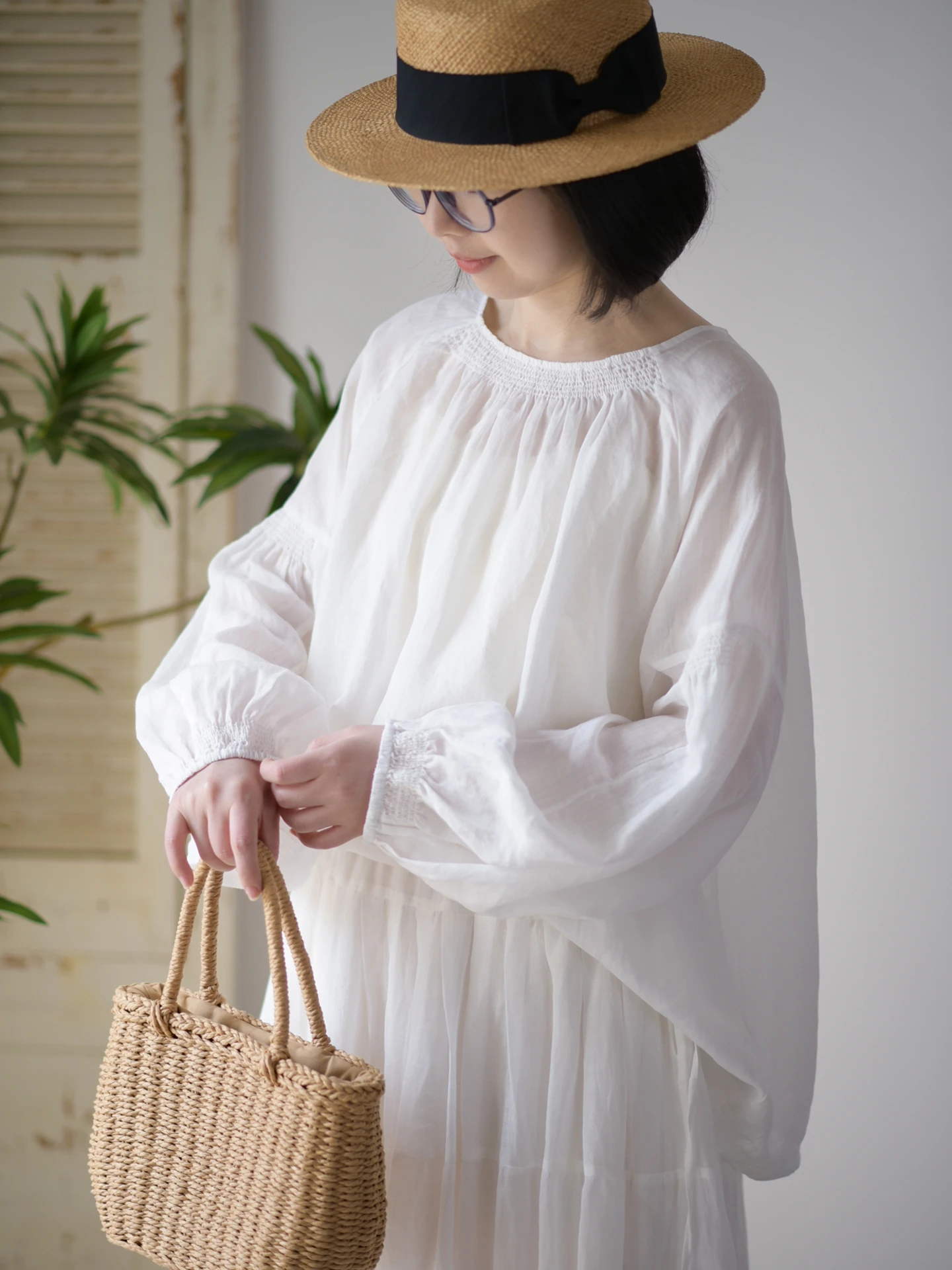 Loose Fit Japanese Style Linen Shirt Drawstring Lantern Sleeve Large round Neck Pullover Women's Comfortable Breathable Top - AliExpress Shirts & Blouses