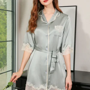 Winsleter-19MM 100%Real Silk Sexy Nightgown, 3/4 Sleeve Buttons Lace, Women French Chic Pajamas Dress, 2025 Autumn New P5O864CC - AliExpress Women's Sleep & Lounge