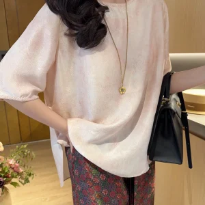Silk Shirt Women's round Neck Short Sleeve Dyed Smell Summer New Chinese Style Zhan Dyeing Breathable Comfortable Ladies Shirt - AliExpress Shirts & Blouses