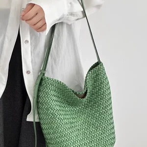 Green Fashion Vintage Hand Weave Genuine Leather Women BagHandbag Real Leather Lady Underarm Shoulder Crossbody Holiday Bag - AliExpress Women's Handbags