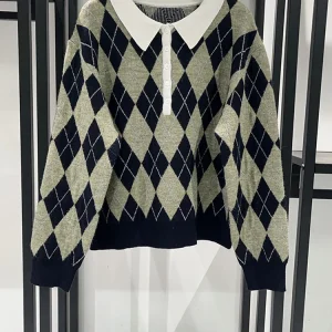 French Sle Loose Fit Knitted Sweater Women's Crew Ne Quilted Mixed Color Sweater Autumn Winter Youthful Ladies Knitwear - AliExpress Sweaters&Jumpers