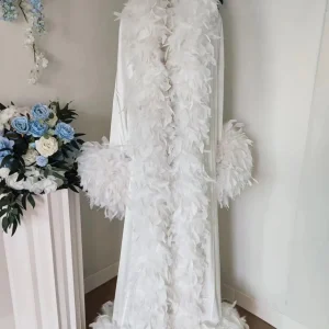 Luxury Bride Robe with Feather Sleeves White Boudoir Long Silk Robe Bridal Lace Dressing Gown Sheer Satin Robe - AliExpress Women's Sleep & Lounge
