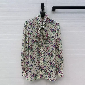 2026 New Spring Autumn Fashion Floral Print 100% Silk Shirt Women Lace-up Bow Collar Long Sleeve Casual Sweet Retro Blouse Tops - AliExpress Shirts & Blouses