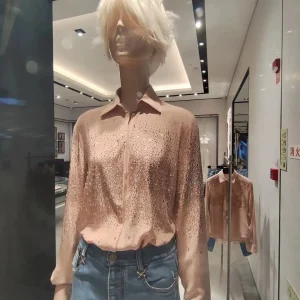 2026 High Quality 100% Silk Women's Blouses And Shirts Elegant Ladies Long Sleeve Bling Bling Diamonds Nude Pink Shirt - AliExpress Shirts & Blouses
