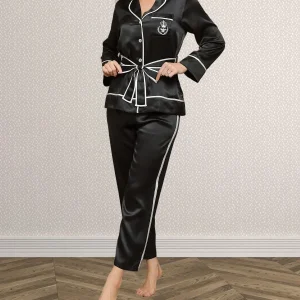 Luxury 100% Mulberry Silk Women Pajamas Sleepwear Pure Silk Long Sleeve Lace Up Cardigan & Pants 2Pcs Pajama Set Loungewear PJs - AliExpress Women's Sleep & Lounge