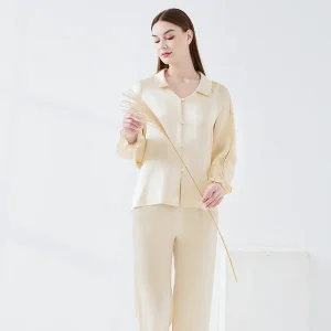 Lace Raglan Sleeve Mulberry Silk Long Sleeve and Trousers Pajama Set Lapel Button Cardigan Pajamas Comfortable Home Loungewear - AliExpress Women's Sleep & Lounge