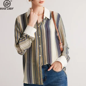 100% Natural Silk Women's Shirt Turn Down Collar Long Sleeves Printed Elegant Fashion Blouse Tops - AliExpress Shirts & Blouses